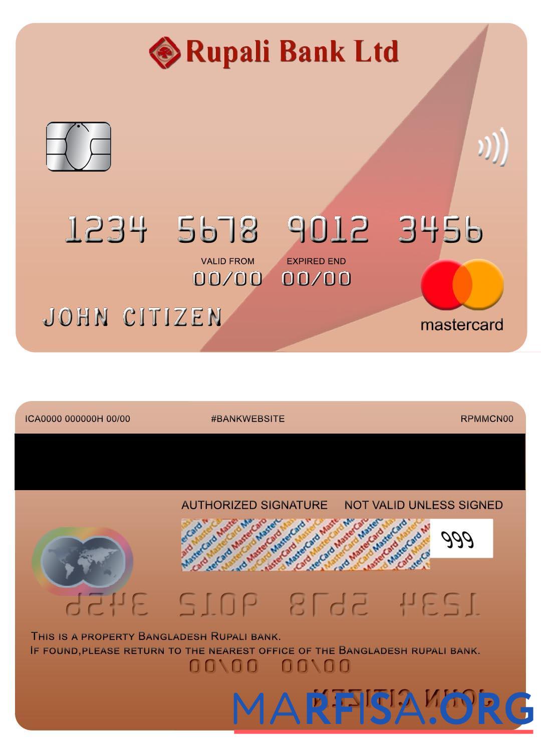 Realistic Bangladesh Rupali bank,mastercard sample